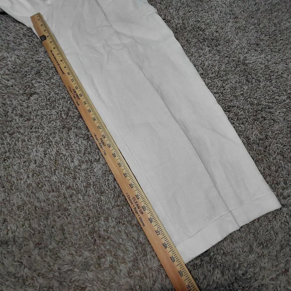 Alan Flusser 100% Linen Pants Mens 36x30 White Pleated Cuffed Trousers